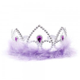 Silver Tiara Crown with Lavender Feathers
