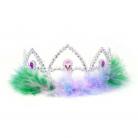 Silver Tiara Crown with Multi-Color Feathers