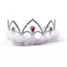 Silver Tiara Crown with White Feathers