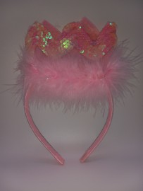 pink Princess Crown head band with Beads And light pink Feathers
