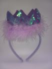 Purple Princess Crown head band with Beads And light purple Feathers