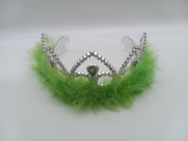 Silver Crown with Tear Drop Stone and green Feathers