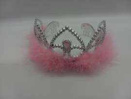 Silver Crown with Tear Drop Stone and Pink Feathers